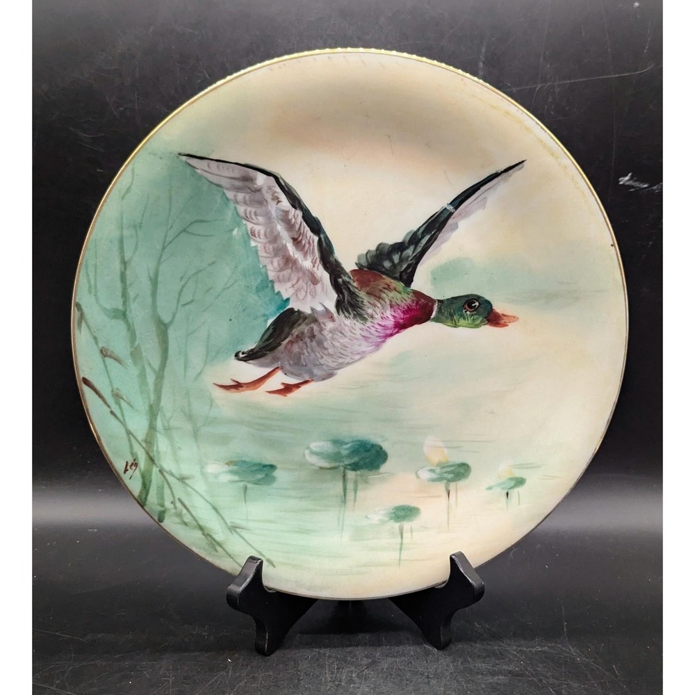 Antique Hand Painted Limoges France Duck Bird Gamebird Plate 10.5" Signed